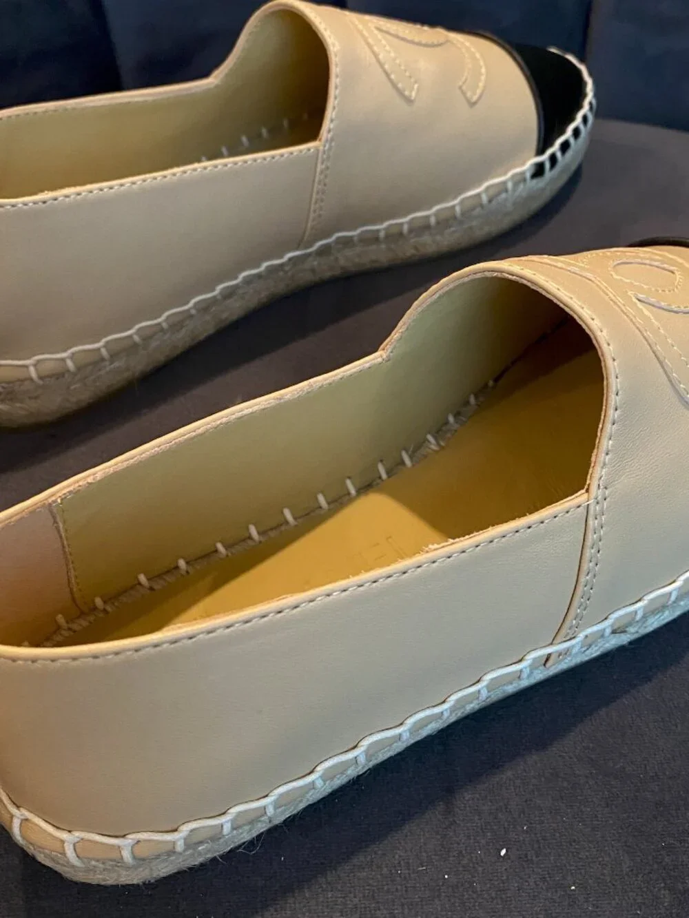 Chanel Beige/Black Lambskin Espadrilles